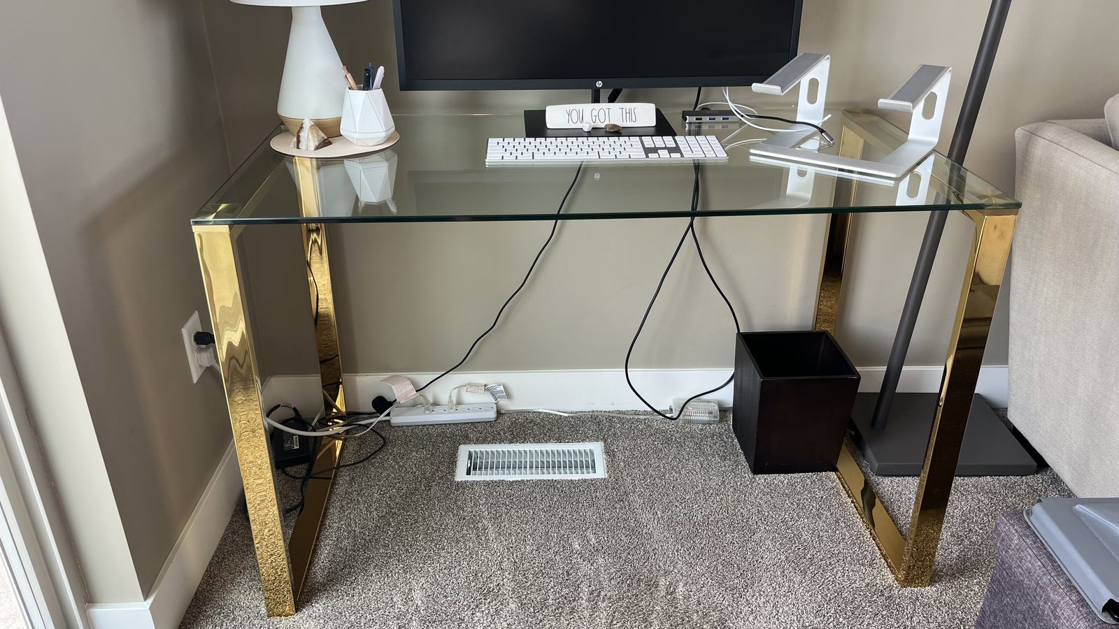 Glass Top Desk with Gold Legs (47" x 24" x 30")