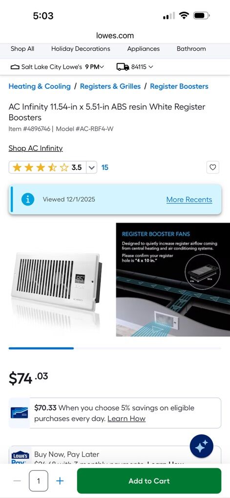 Air Tap Series Wall Fan For Wall Mount & registers