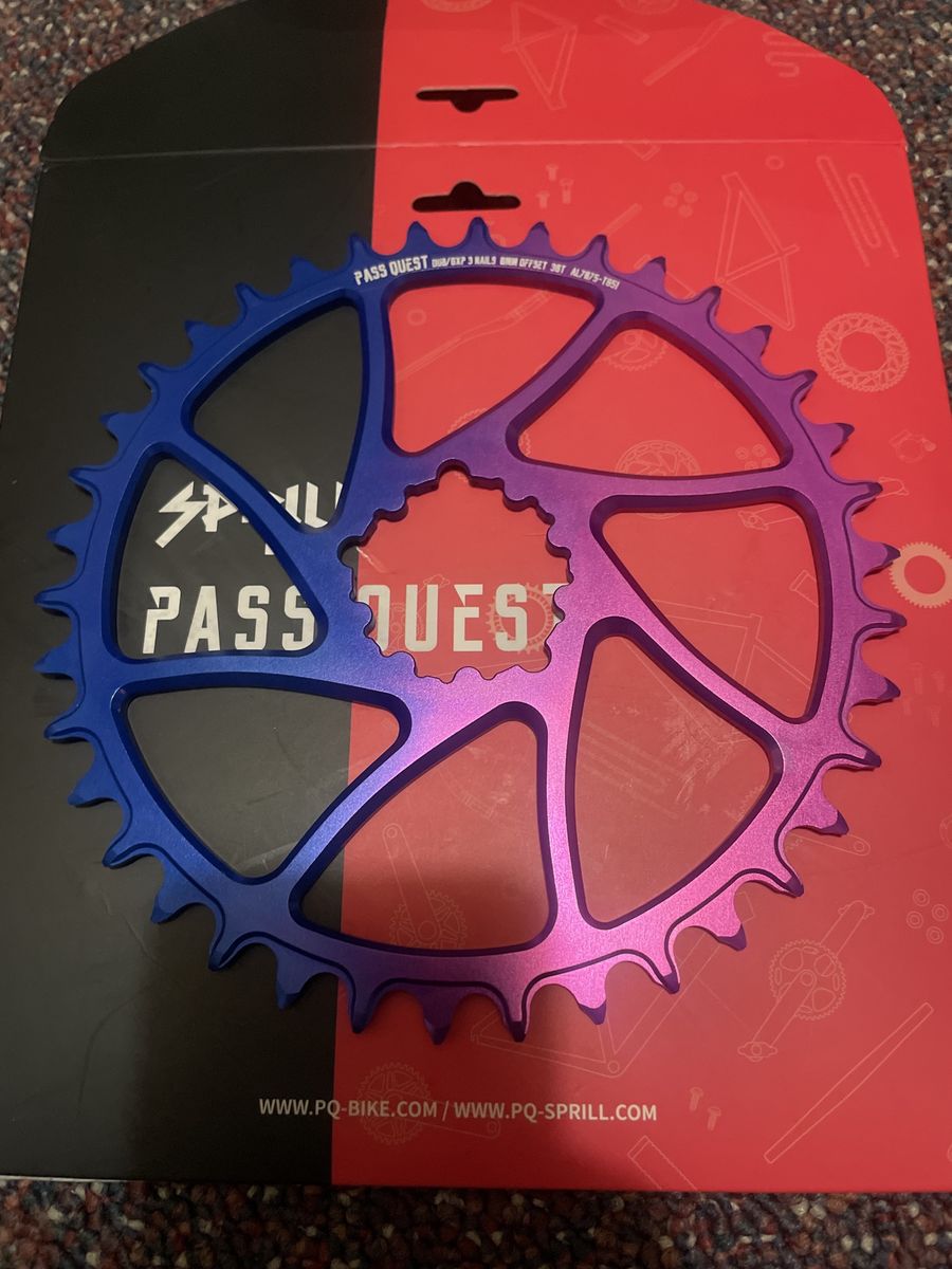 Pass Quest 38T 0mm Offset Narrow Wide Chainring for SRAM AXS - Blue to Pink Gradient