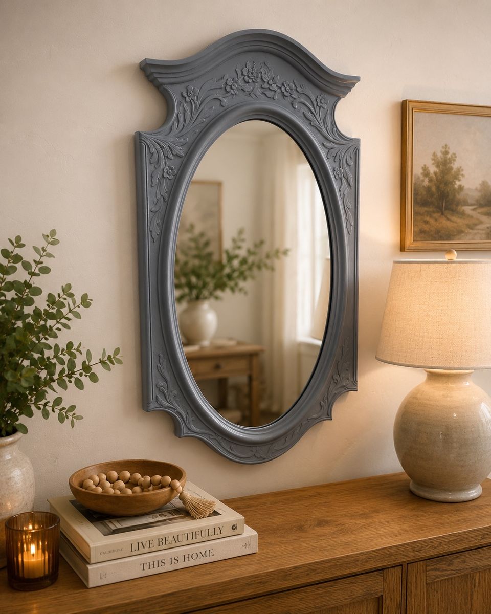 Vintage Style Blue Ornate Wall Mirror