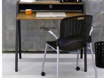 SAFCO 1951BL Writing Desk - Modern Wood & Metal Home Office Desk with Storage Shelf