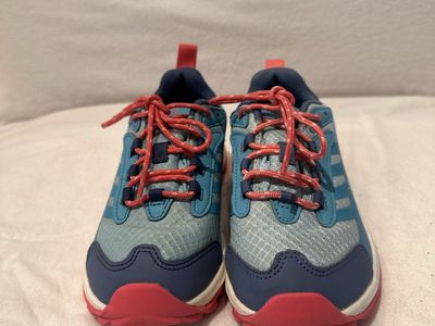 Merrell youth size 1 blue/peach trim, waterproof hiking shoes