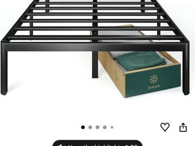 Zinus Van 16 Inch Modern Black Metal Platform Bed Frame - Queen, Steel Slat Support, No Box Spring Needed