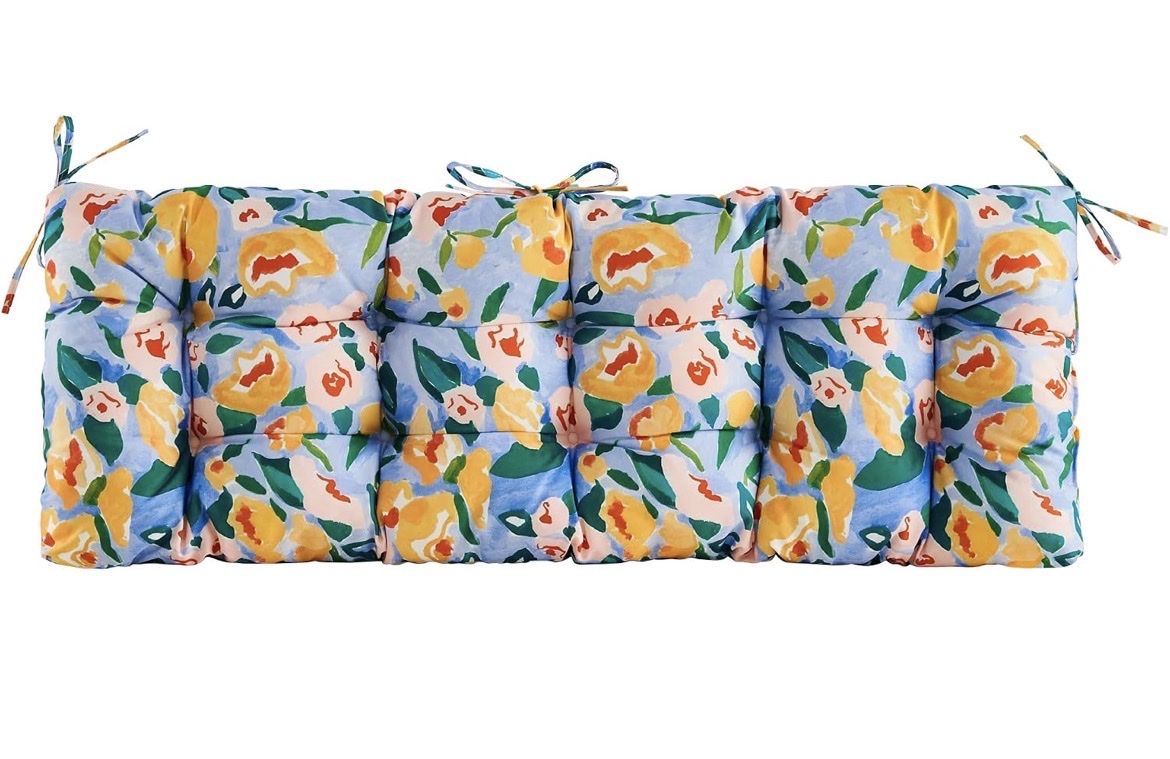 New Artplan Outdoor Bench Cushion Floral Yellow Blue