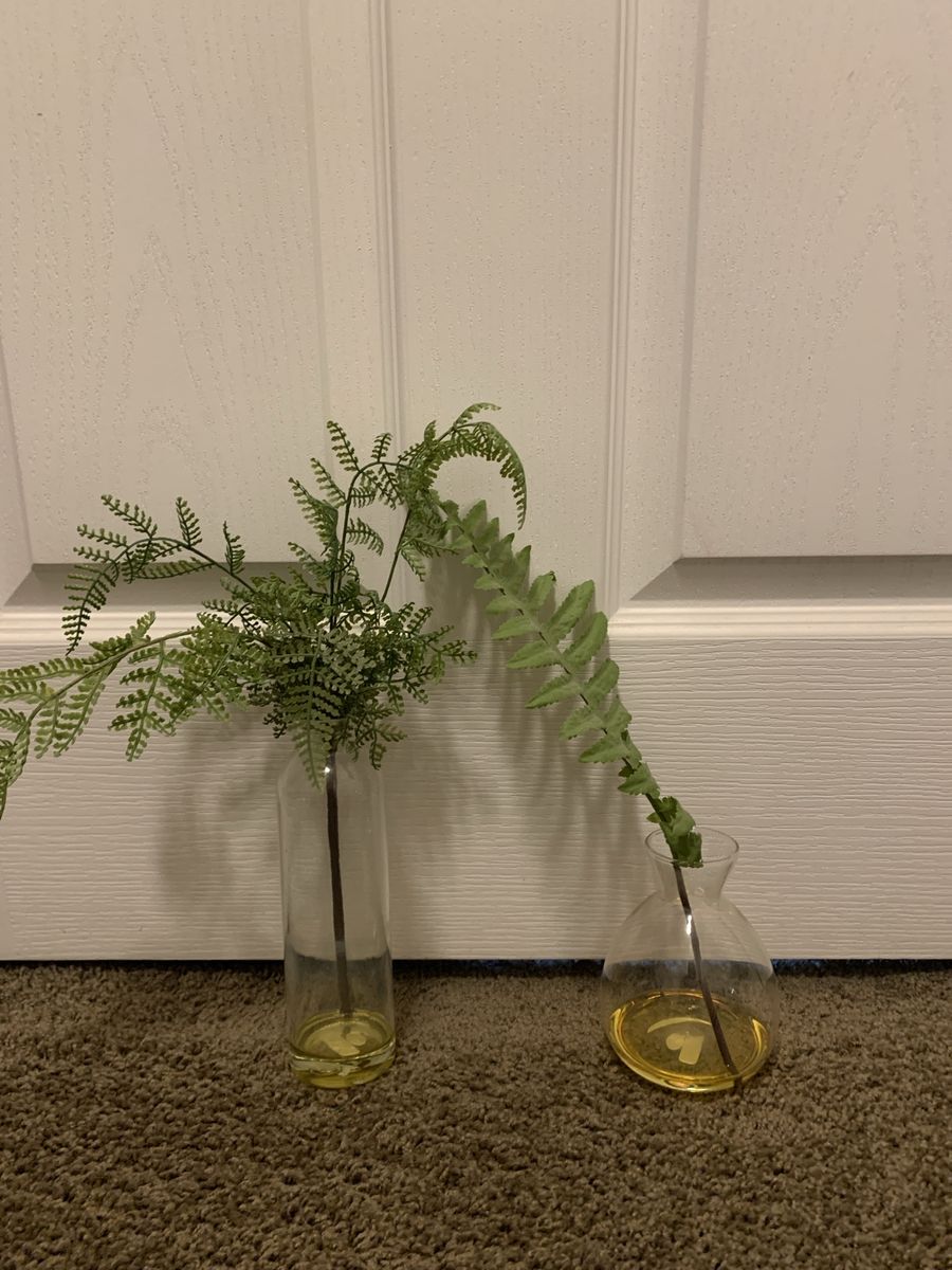Set of 2 Clear Glass Vases with Faux Greenery Fern Stems