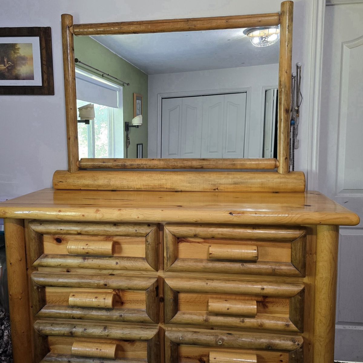 pine log dresser and mirror