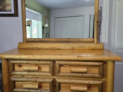 pine log dresser and mirror