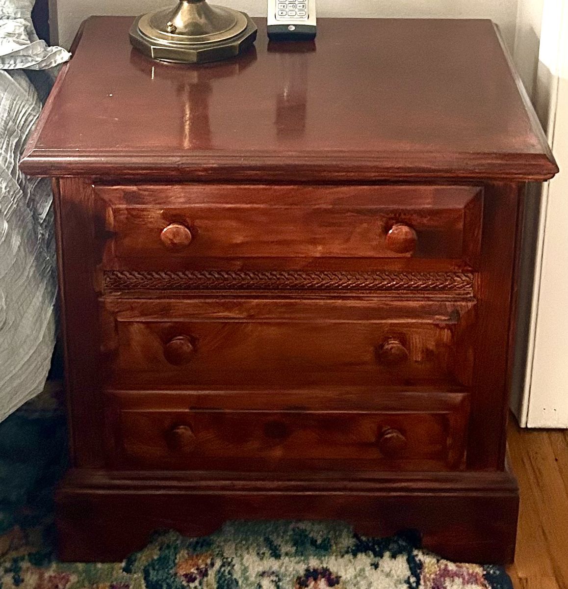 Two Wooden Nightstands with Drawers
