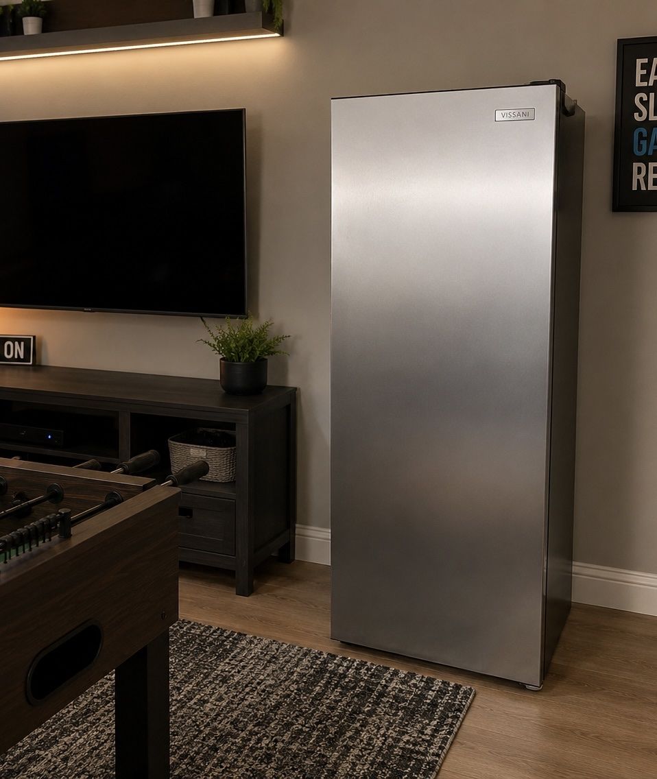 Vissani 56" Compact Refrigerator - Stainless Steel Finish, Great for Dorms/Offices