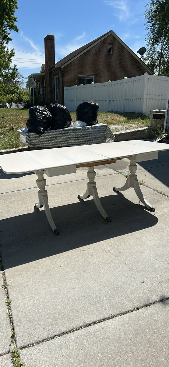 Vintage white leaf table brass feet