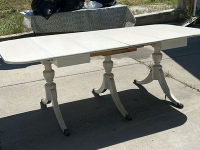 Vintage white leaf table brass feet