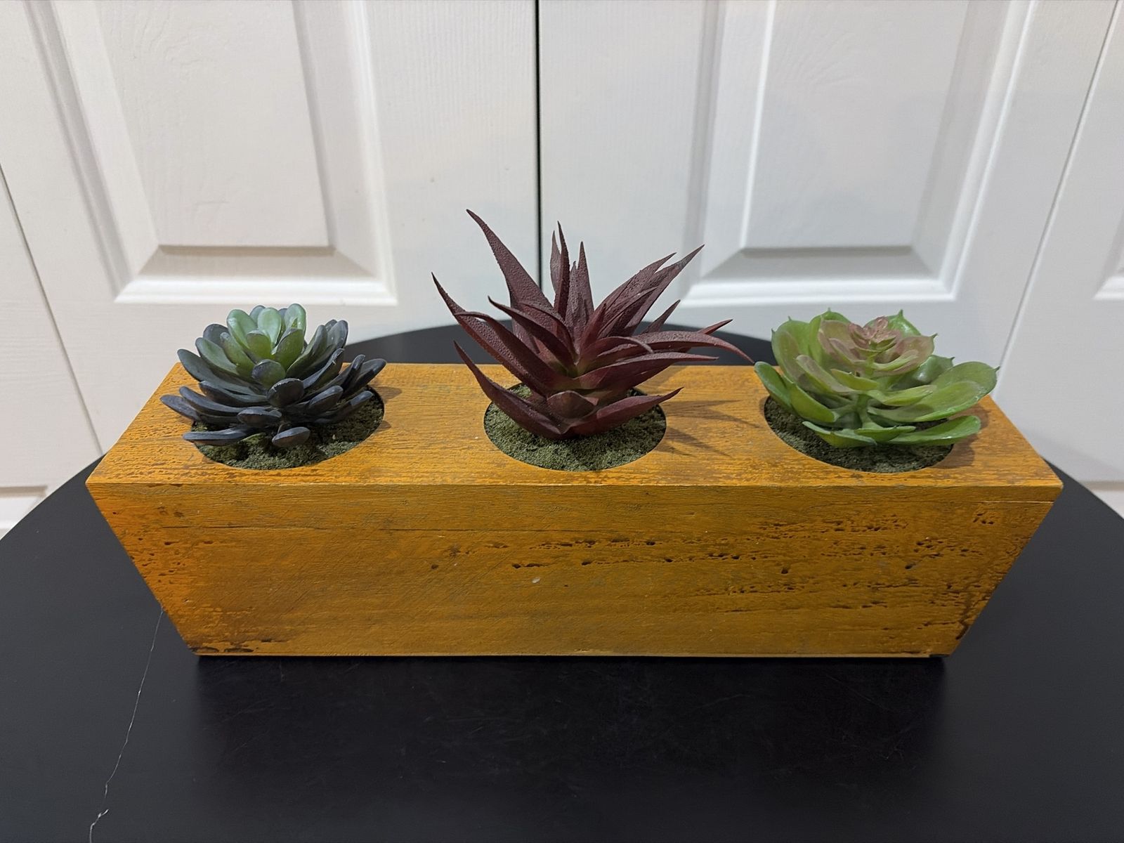 Artificial Succulent Arrangement in Wood Planter - Faux Plants Home Decor