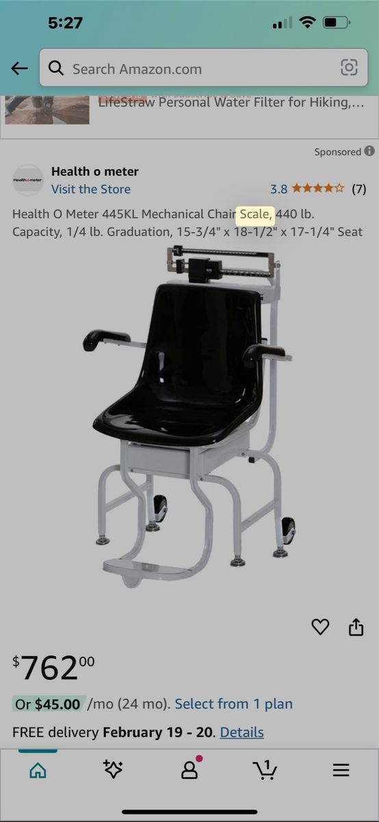 Health O Meter 445KL Mechanical Chair Scale, 440 lb Capacity.