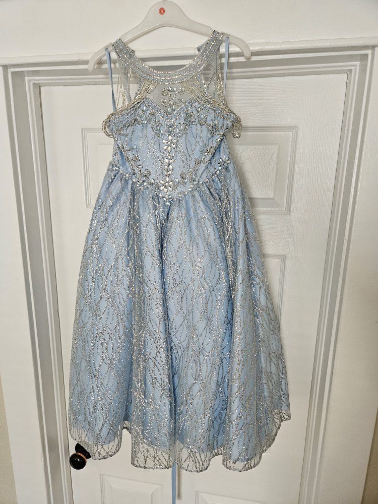 Stunning Light Blue Sparkle Pageant Flower Girl Formal Dress for 4-5 Year Olds