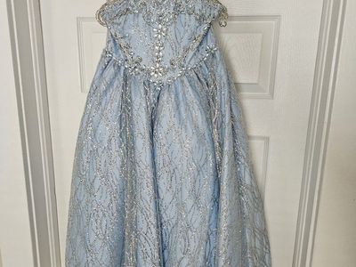 Stunning Light Blue Sparkle Pageant Flower Girl Formal Dress for 4-5 Year Olds