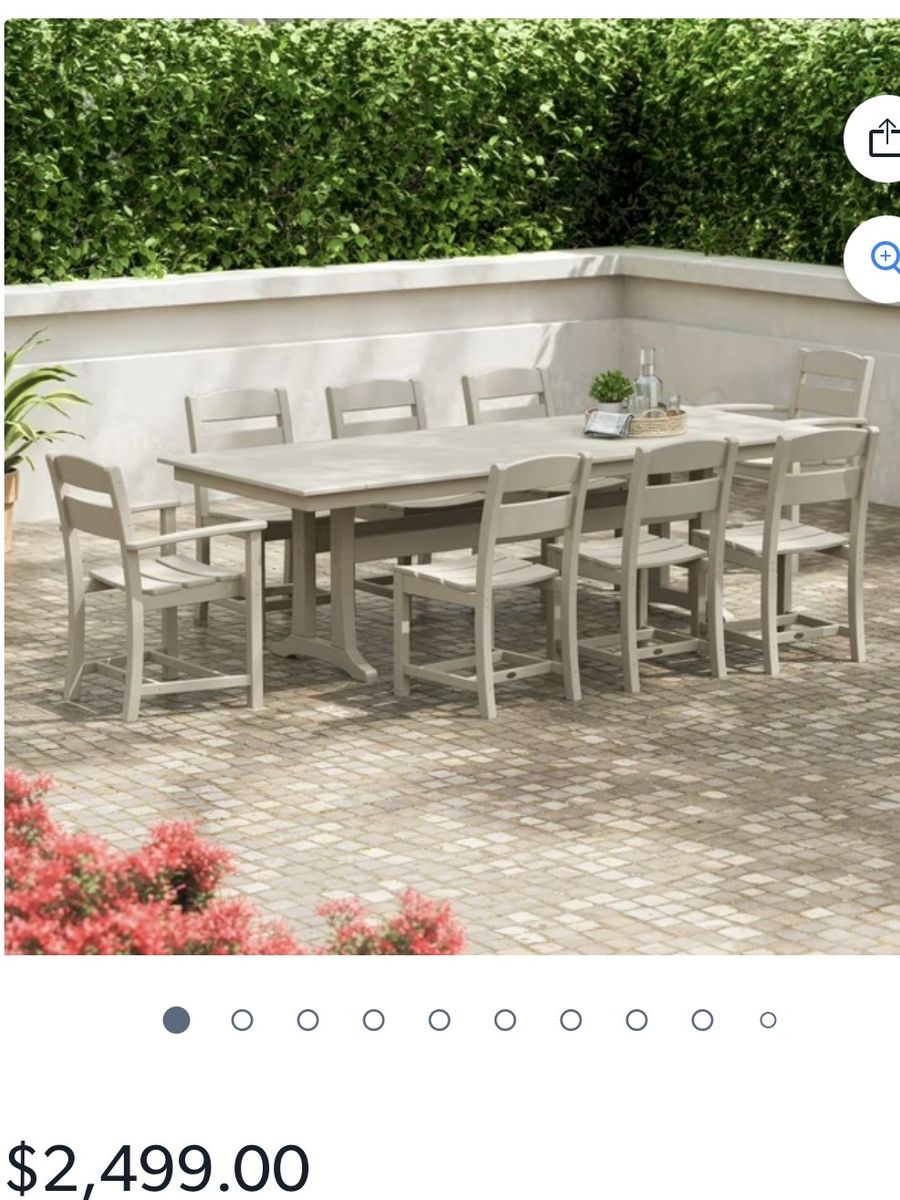 POLYWOOD Traditional Garden Dining Set - Sand 9-Piece Rectangular Table & Chairs Patio Furniture