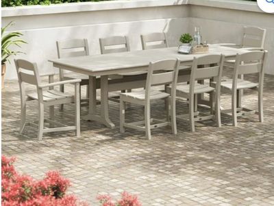 POLYWOOD Traditional Garden Dining Set - Sand 9-Piece Rectangular Table & Chairs Patio Furniture