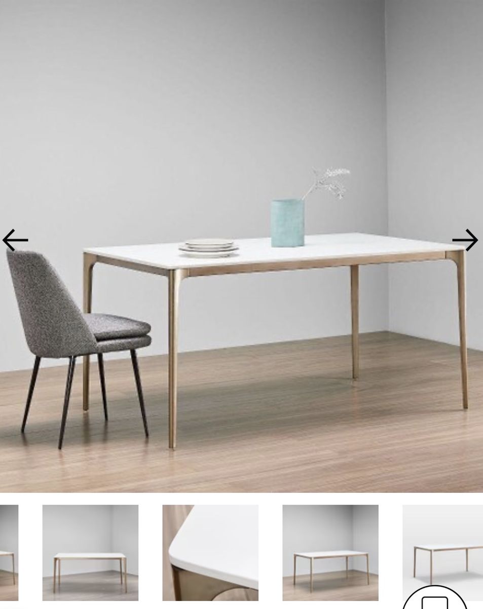 NEW West Elm Canto Quartz Dining Table - Light Bronze Legs, 60"x37", Seats 6