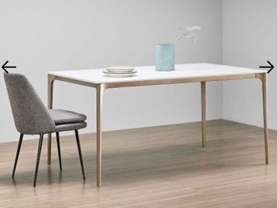 NEW West Elm Canto Quartz Dining Table - Light Bronze Legs, 60"x37", Seats 6