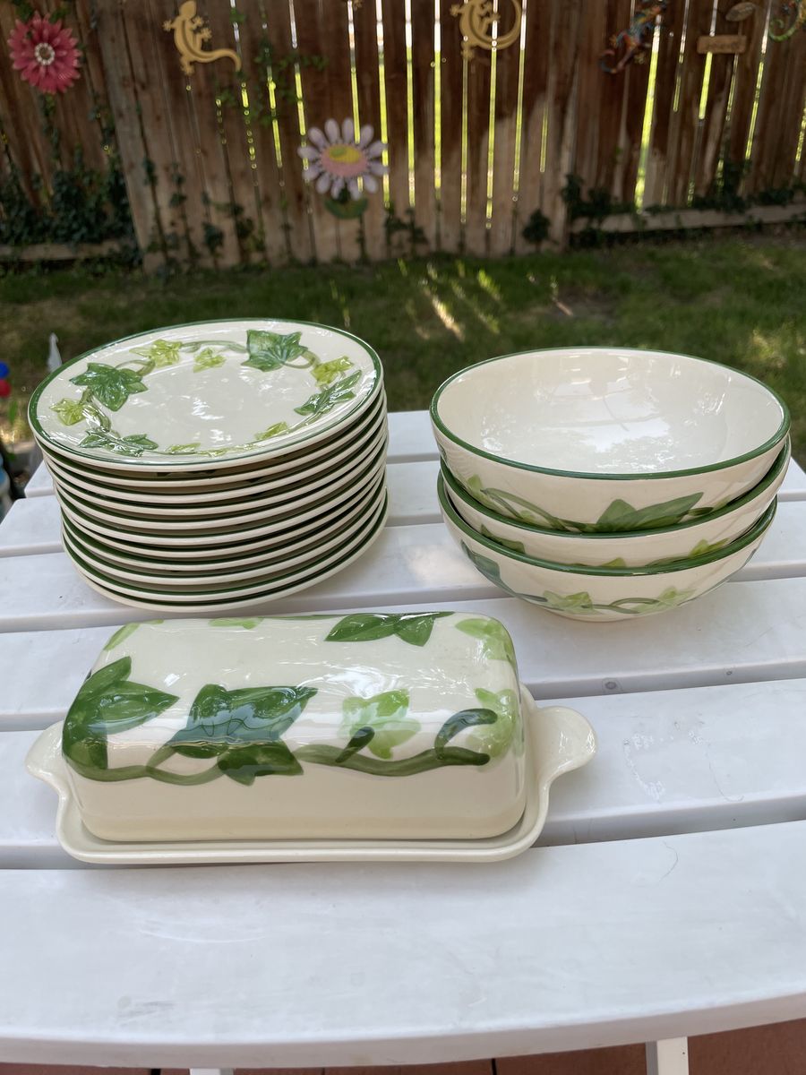 Vintage Franciscan Earthenware Ivy Pattern Plates Butter Tray with Lid Small Bowls 