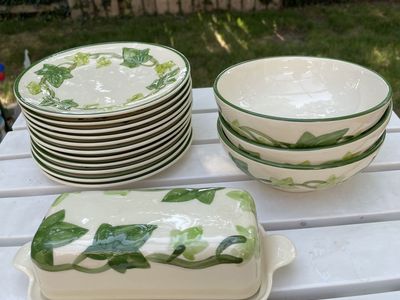 Vintage Franciscan Earthenware Ivy Pattern Plates Butter Tray with Lid Small Bowls