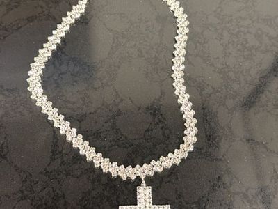 Sparkling Silver Cross Pendant Necklace - Rhinestone Embellished Choker Style