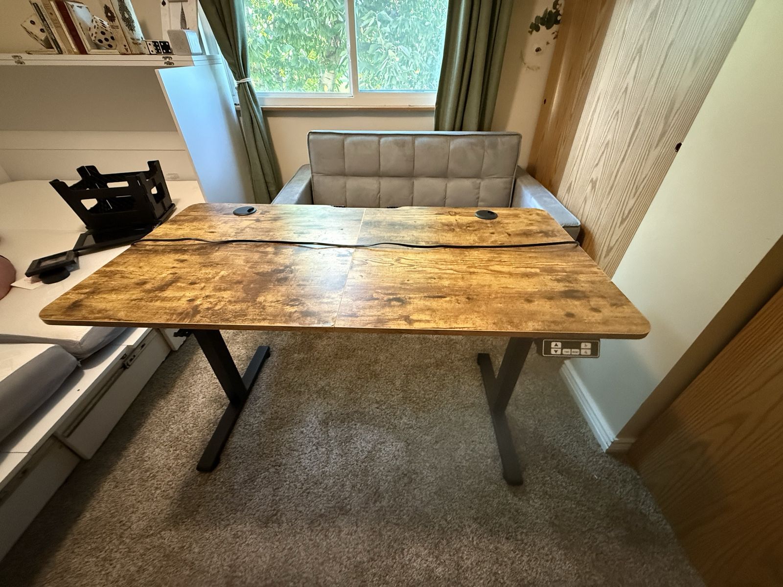 Adjustable Standing Desk - Rustic Brown Top, Electronic Height Control