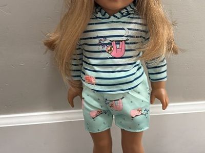 American Girl Doll with Brown Hair and Sloth Pajamas Outfit