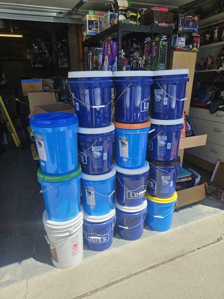 5-Gallon Food Grade Buckets with Gamma Seal Lids - Blue & White, Airtight Storage