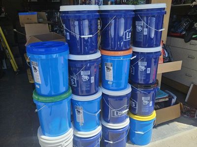 5-Gallon Food Grade Buckets with Gamma Seal Lids - Blue & White, Airtight Storage