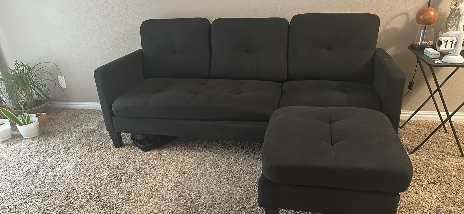 Modern Dark Gray Fabric Sofa with Matching Ottoman