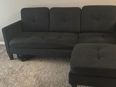 Modern Dark Gray Fabric Sofa with Matching Ottoman