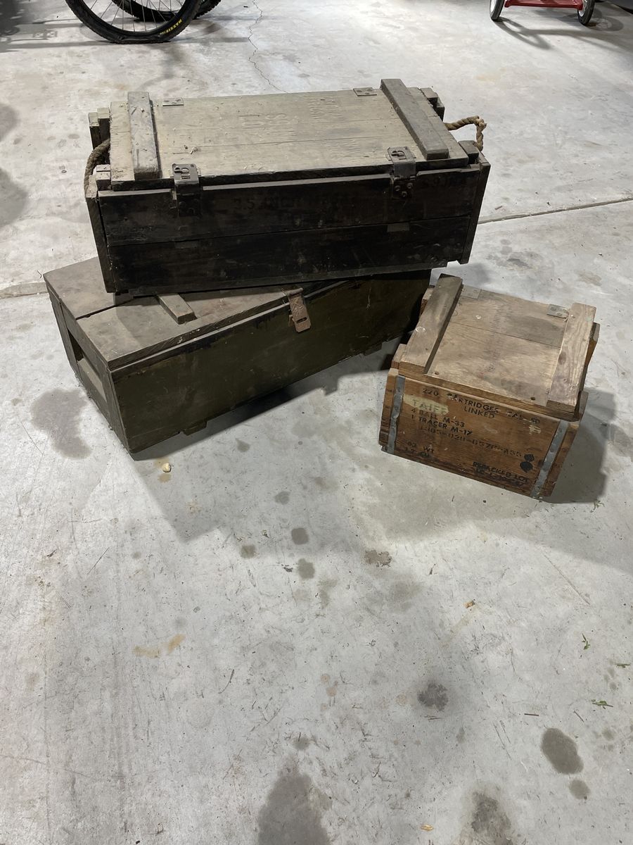 Old wooden military munitions boxes
