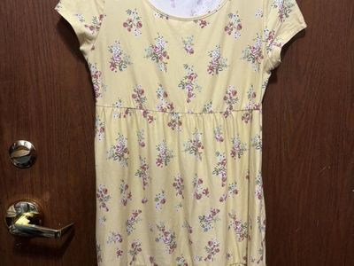 Planet Gold Yellow Floral Ruffle Hem Dress - Women's Large Short Sleeve