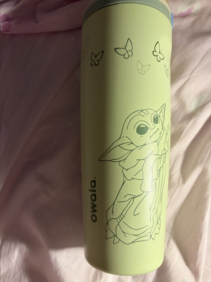 Owala FreeSip Water Bottle - Green with Grogu and Butterfly Print