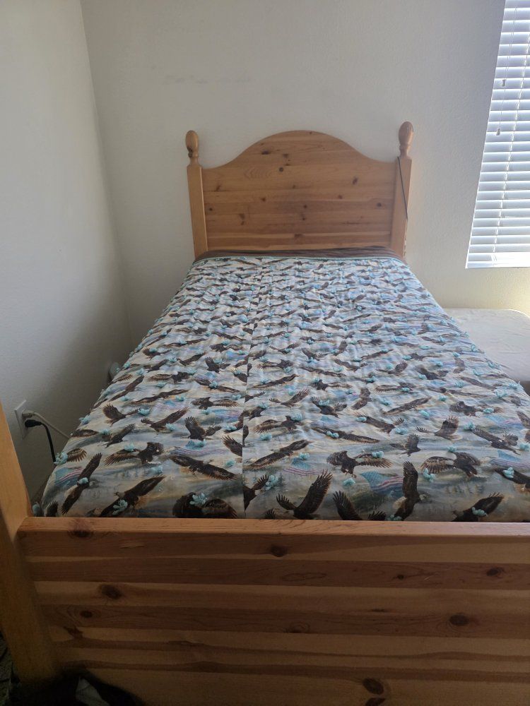 Wooden Twin Bed Frame, Light Wood Finish with Headboard and Footboard