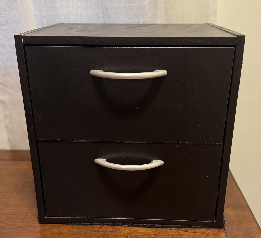 Black 2-Drawer Wooden Stackable Storage Drawer