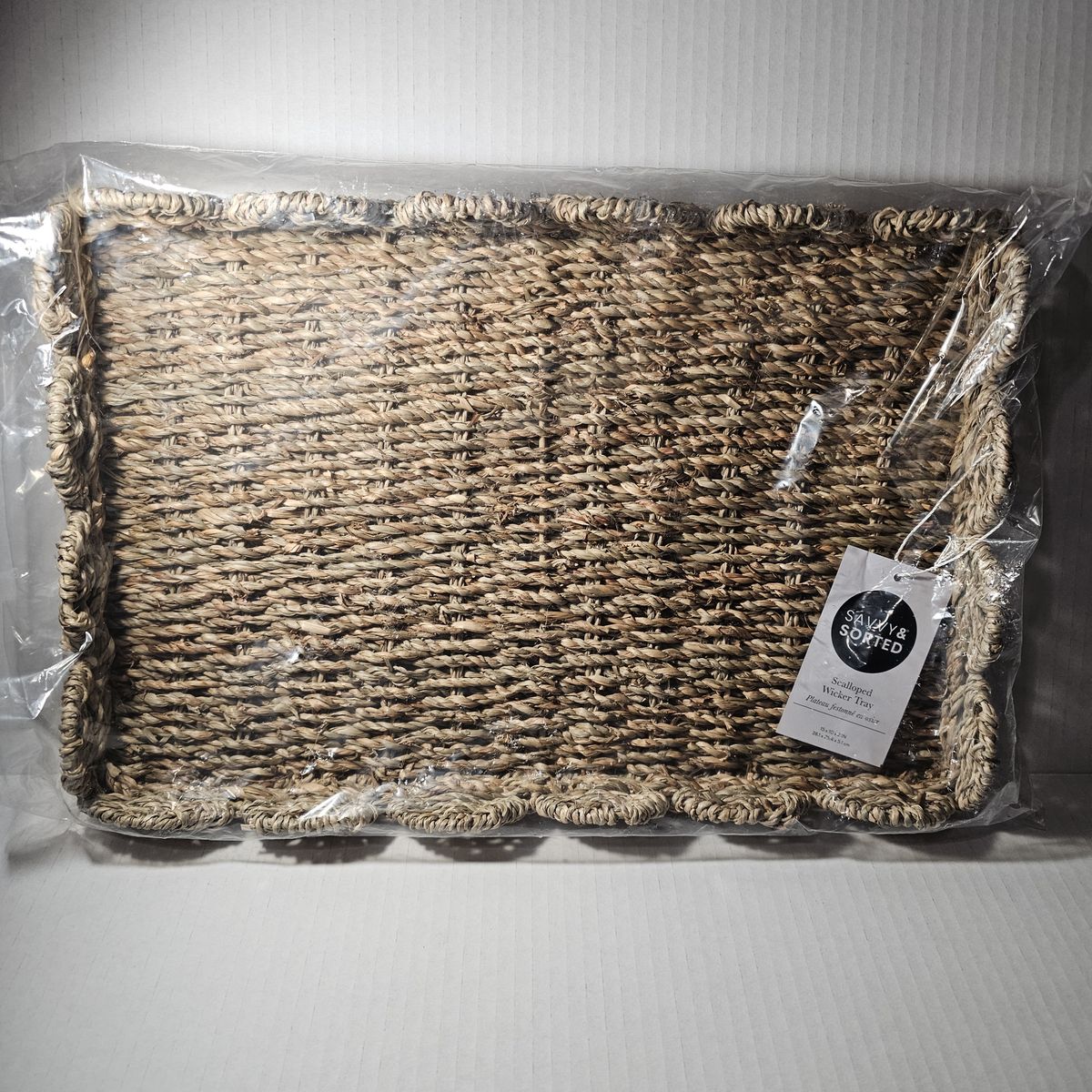 Savvy & Sorted Scalloped Wicker Tray Seagrass 15x10x2 in. Decorative Storage Basket New