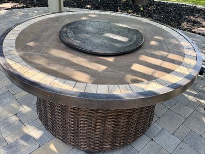 Outdoor Round Gas Fire Table with Tile Top - Excellent Condition