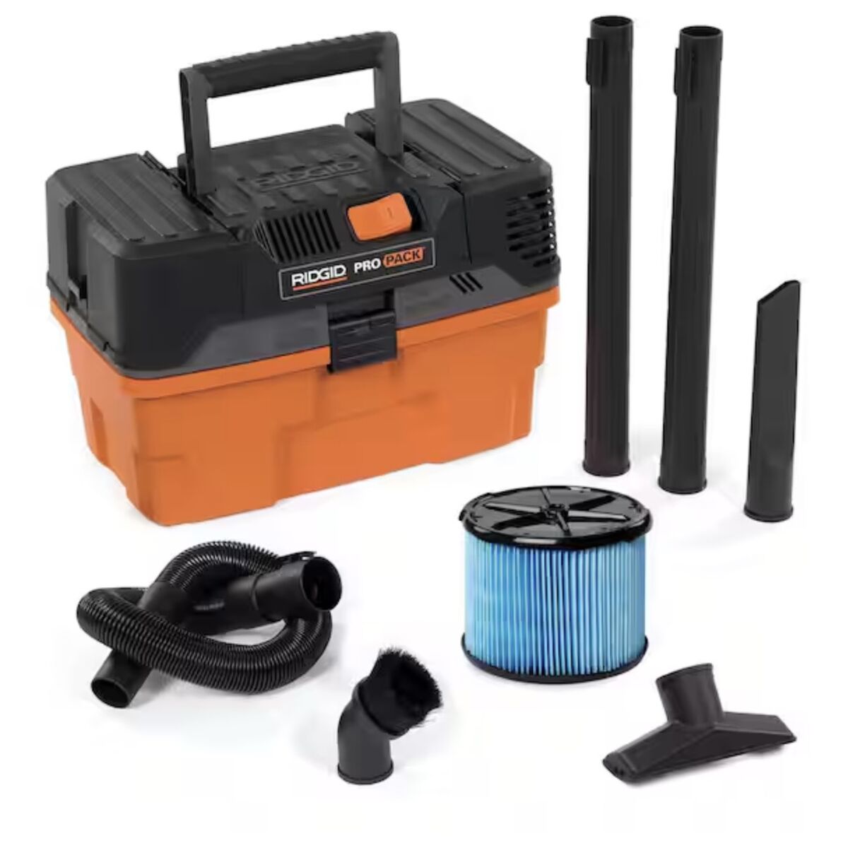 RIDGID 4.5 Gal. 5.0 Peak HP PRO PACK Shop Vacuum Wet Dry Vac with Fine Dust Filter, Expandable Hose and Accessories WD4522