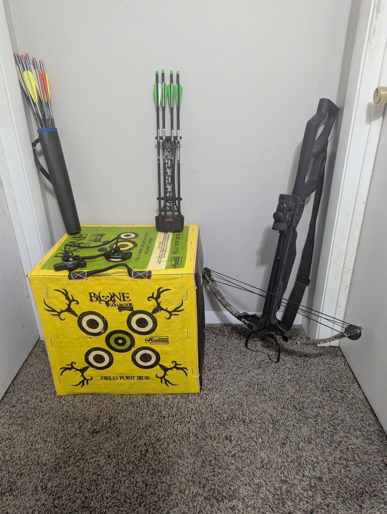 Bushwacker Crossbow with Red Dot 30 Sight, Target, & Accessories