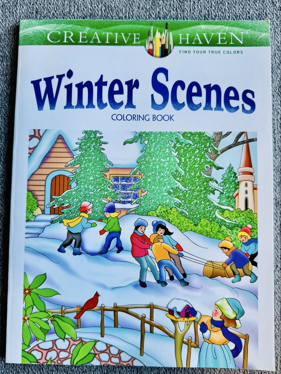 The Creative Haven Winter Scenes adult coloring book by Marty Noble, featuring 31 winter-themed illustrations