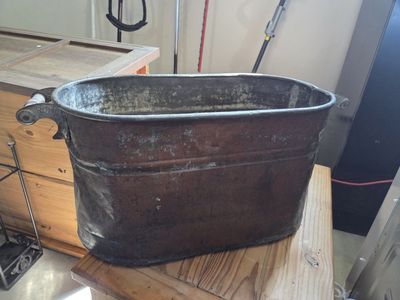 Vintage Rome Metal Wash Tub Galvanized Oval Tub with Wooden Handles