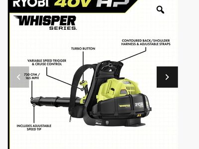 RYOBI 40V HP Brushless WHISPER SERIES Cordless Backpack Blower Kit with 2-4ah Battery & Charger