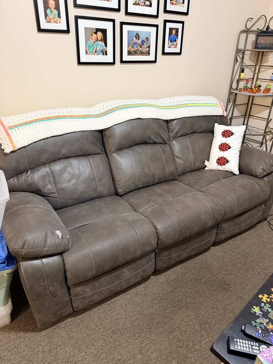 Gray Reclining Sofa - Comfortable 3-Seater Couch, Good Condition