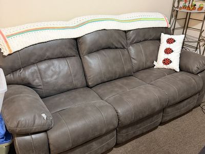 Gray Reclining Sofa - Comfortable 3-Seater Couch, Good Condition
