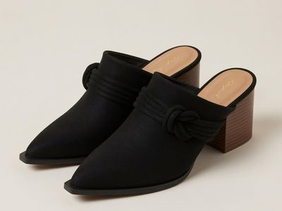 Qupid Black Knot Detail Pointed Toe Mules - Slip-on Style with Block Heel