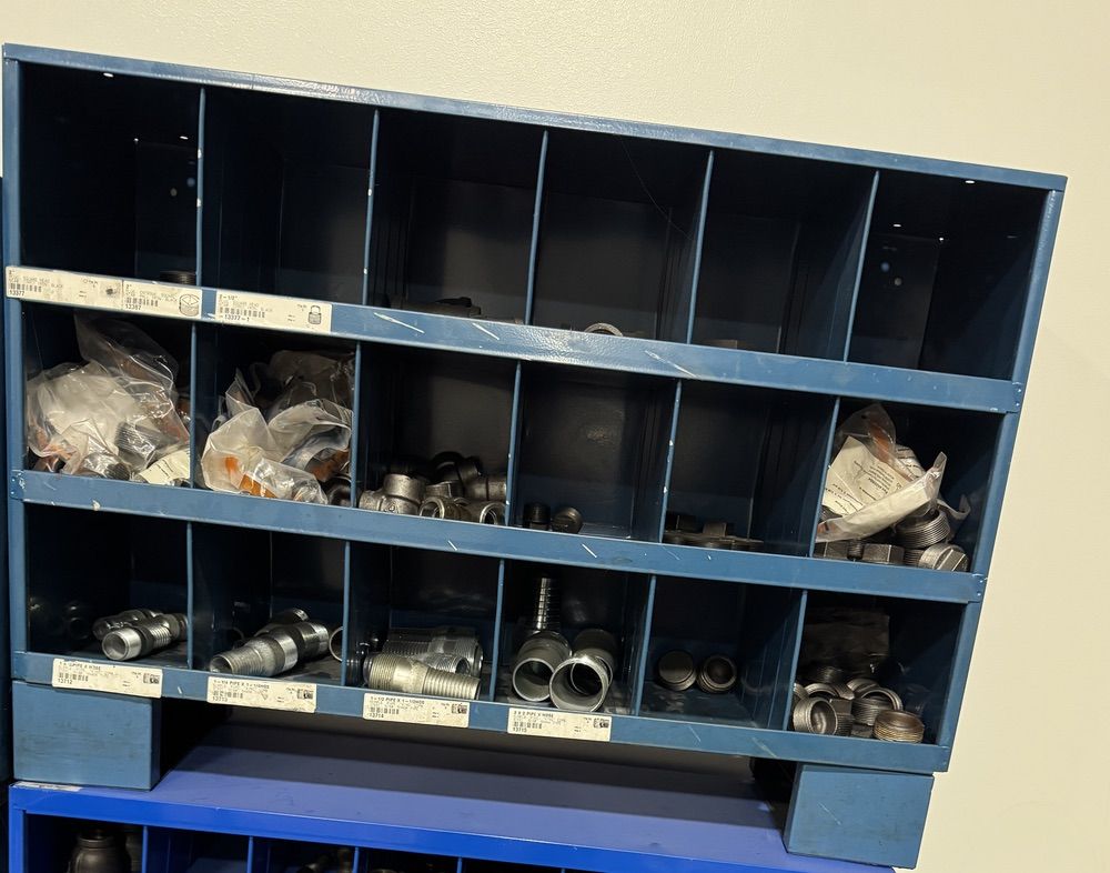 Fastenal 18 parts bin 35.5" x 21" x 12.5 includes plumbing fittings