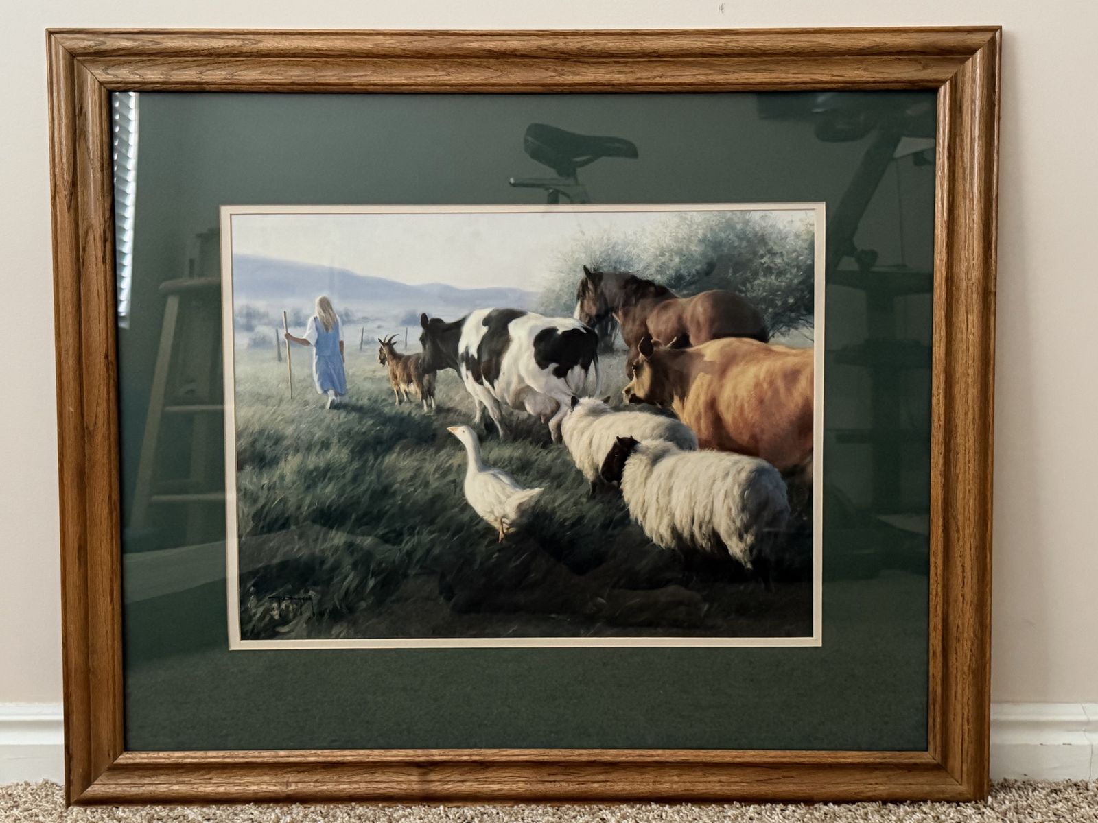 Robert Duncan "The Menagerie of Friends" Framed Print with double mat and solid oak frame
