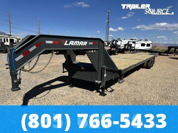 8.5x36 Lamar FD Gooseneck Hydraulic Dovetail Equipment Trailer -  25.9K GVWR - 12k Axles